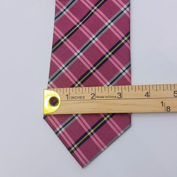 Lauren Ralph Lauren Black Label 100% Silk Men's Neck Tie Pink Plaid Preppy - Picture 5 of 5